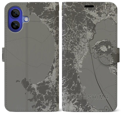 【鹿児島2（鹿児島県）】地図柄iPhoneケース（手帳タイプ）モノトーン・iPhone 16 Pro Max 用