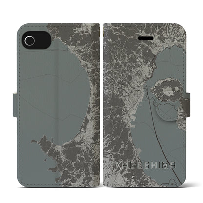 【鹿児島2（鹿児島県）】地図柄iPhoneケース（手帳タイプ）モノトーン・iPhone SE（第3 / 第2世代） / 8 / 7 / 6s / 6 用