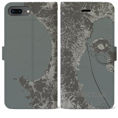 【鹿児島2（鹿児島県）】地図柄iPhoneケース（手帳タイプ）モノトーン・iPhone 8Plus /7Plus / 6sPlus / 6Plus 用