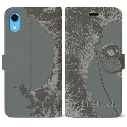 【鹿児島2（鹿児島県）】地図柄iPhoneケース（手帳タイプ）モノトーン・iPhone XR 用