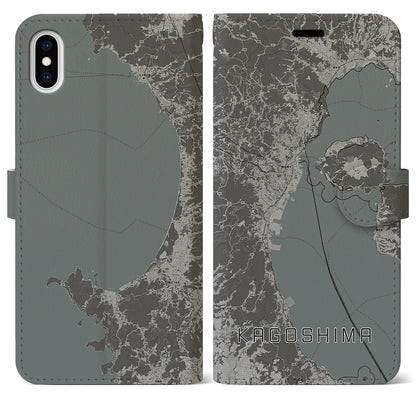 【鹿児島2（鹿児島県）】地図柄iPhoneケース（手帳タイプ）モノトーン・iPhone XS Max 用