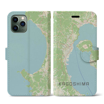 【鹿児島2（鹿児島県）】地図柄iPhoneケース（手帳タイプ）ナチュラル・iPhone 11 Pro 用