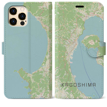 【鹿児島2（鹿児島県）】地図柄iPhoneケース（手帳タイプ）ナチュラル・iPhone 12 Pro Max 用