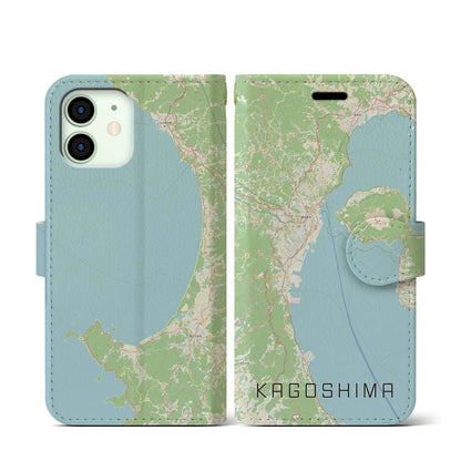 【鹿児島2（鹿児島県）】地図柄iPhoneケース（手帳タイプ）ナチュラル・iPhone 12 mini 用
