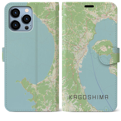 【鹿児島2（鹿児島県）】地図柄iPhoneケース（手帳タイプ）ナチュラル・iPhone 13 Pro Max 用