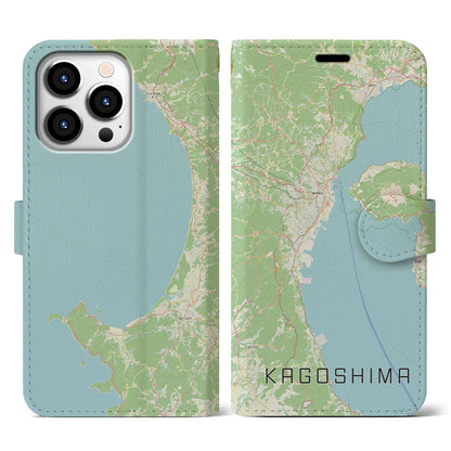 【鹿児島2（鹿児島県）】地図柄iPhoneケース（手帳タイプ）ナチュラル・iPhone 13 Pro 用