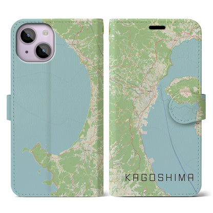 【鹿児島2（鹿児島県）】地図柄iPhoneケース（手帳タイプ）ナチュラル・iPhone 14 用