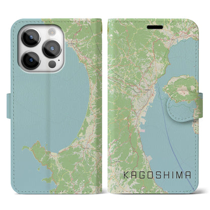 【鹿児島2（鹿児島県）】地図柄iPhoneケース（手帳タイプ）ナチュラル・iPhone 14 Pro 用