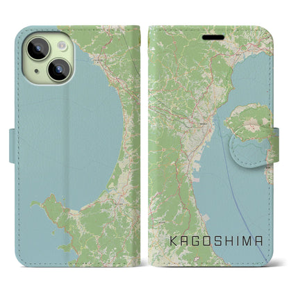 【鹿児島2（鹿児島県）】地図柄iPhoneケース（手帳タイプ）ナチュラル・iPhone 15 用