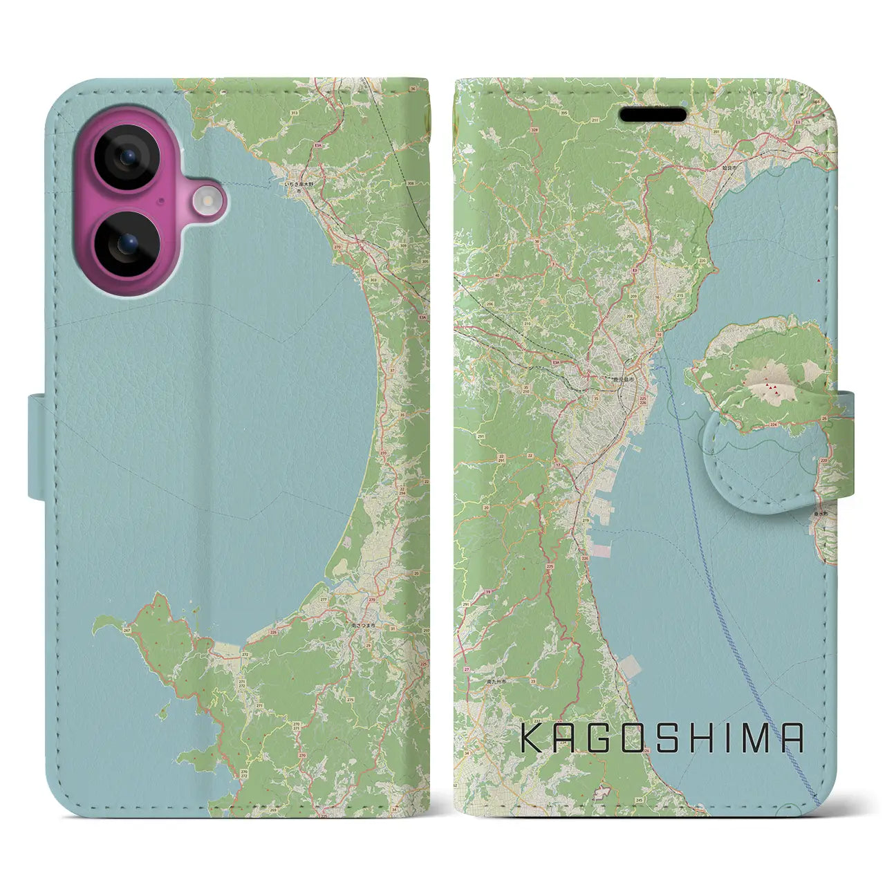 【鹿児島2（鹿児島県）】地図柄iPhoneケース（手帳タイプ）ナチュラル・iPhone 16 Pro 用