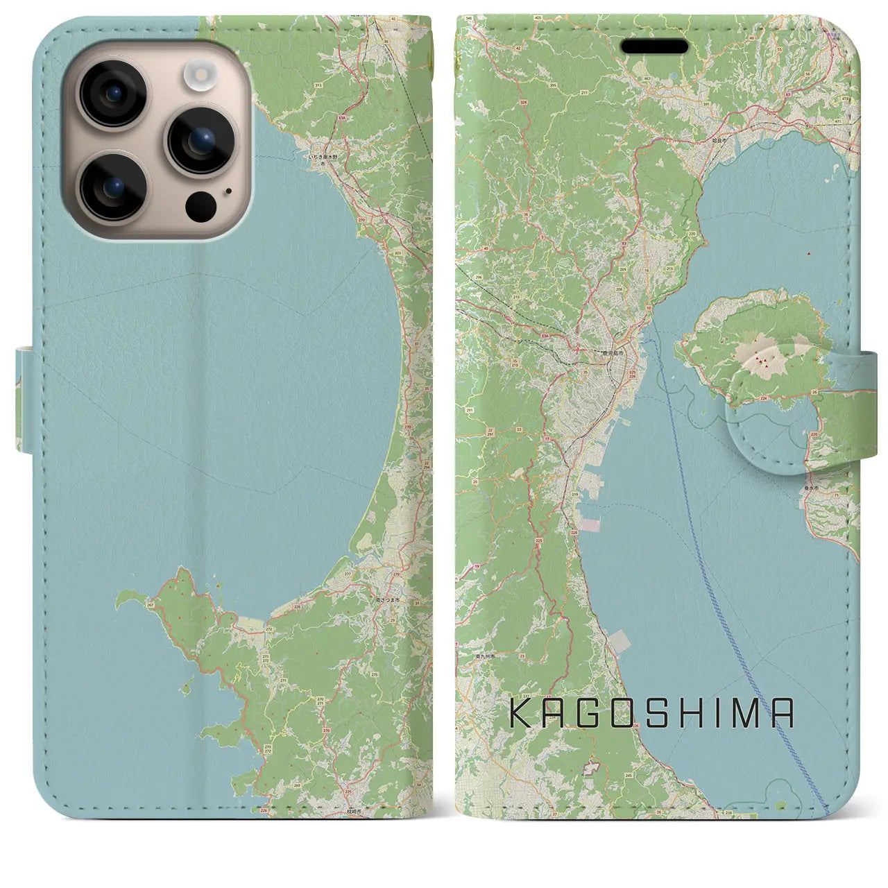 【鹿児島2（鹿児島県）】地図柄iPhoneケース（手帳タイプ）ナチュラル・iPhone 16 Plus 用