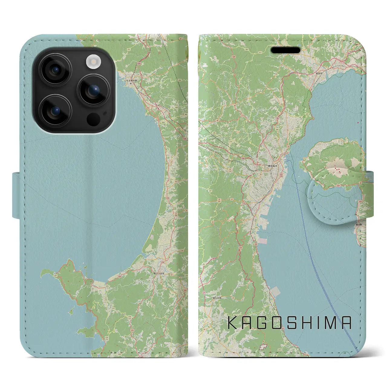 【鹿児島2（鹿児島県）】地図柄iPhoneケース（手帳タイプ）ナチュラル・iPhone 16 用