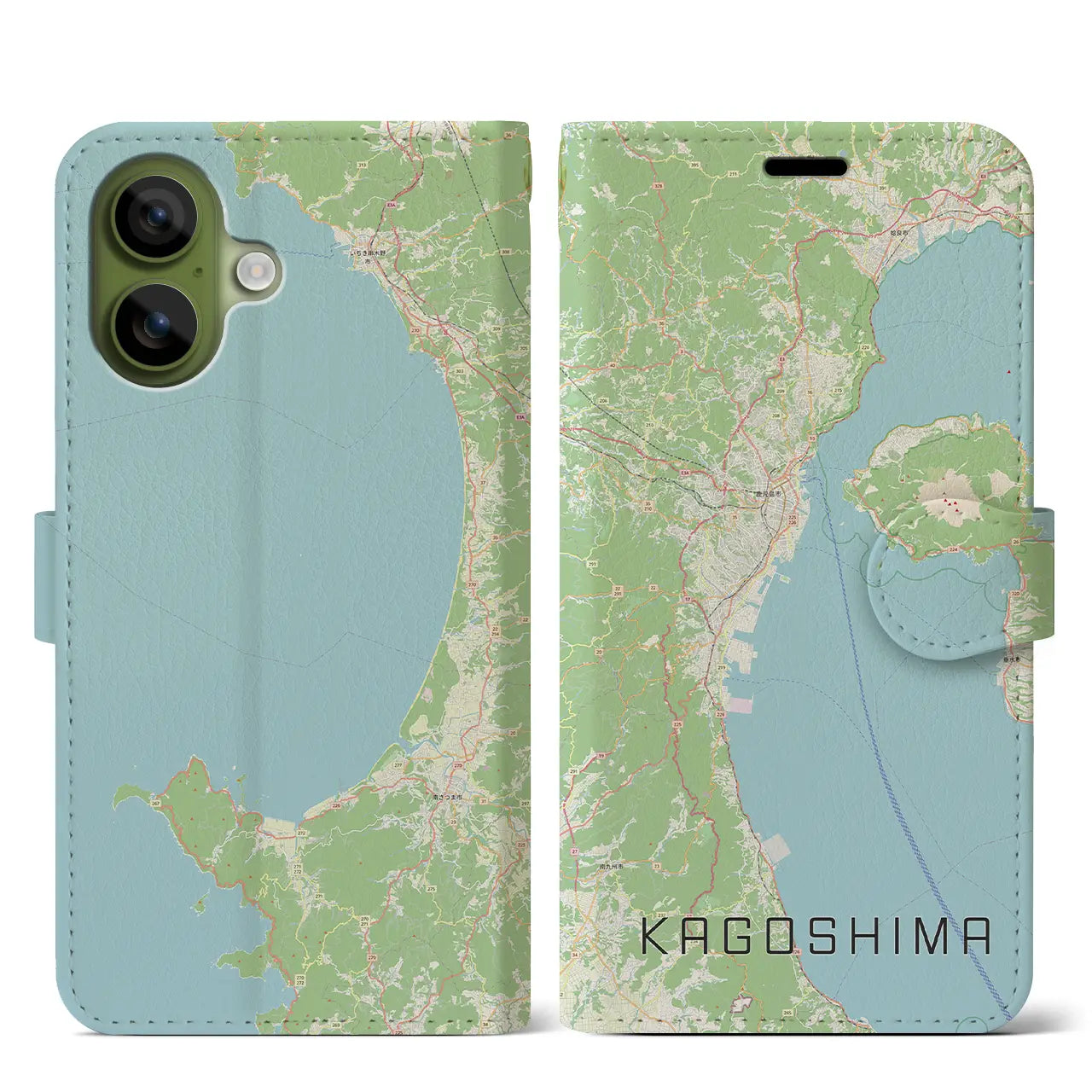 【鹿児島2（鹿児島県）】地図柄iPhoneケース（手帳タイプ）