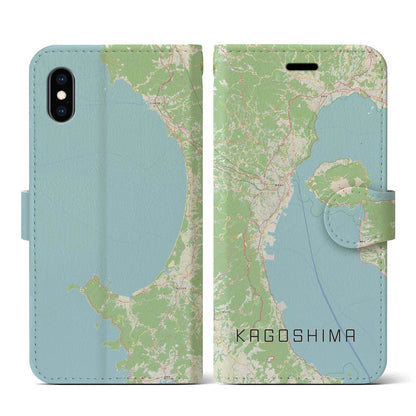 【鹿児島2（鹿児島県）】地図柄iPhoneケース（手帳タイプ）ナチュラル・iPhone XS / X 用