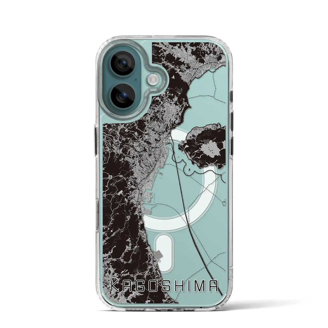 【鹿児島2（鹿児島県）】地図柄iPhoneケース（MagSafeタイプ）モノトーン・iPhone 16 Pro 用