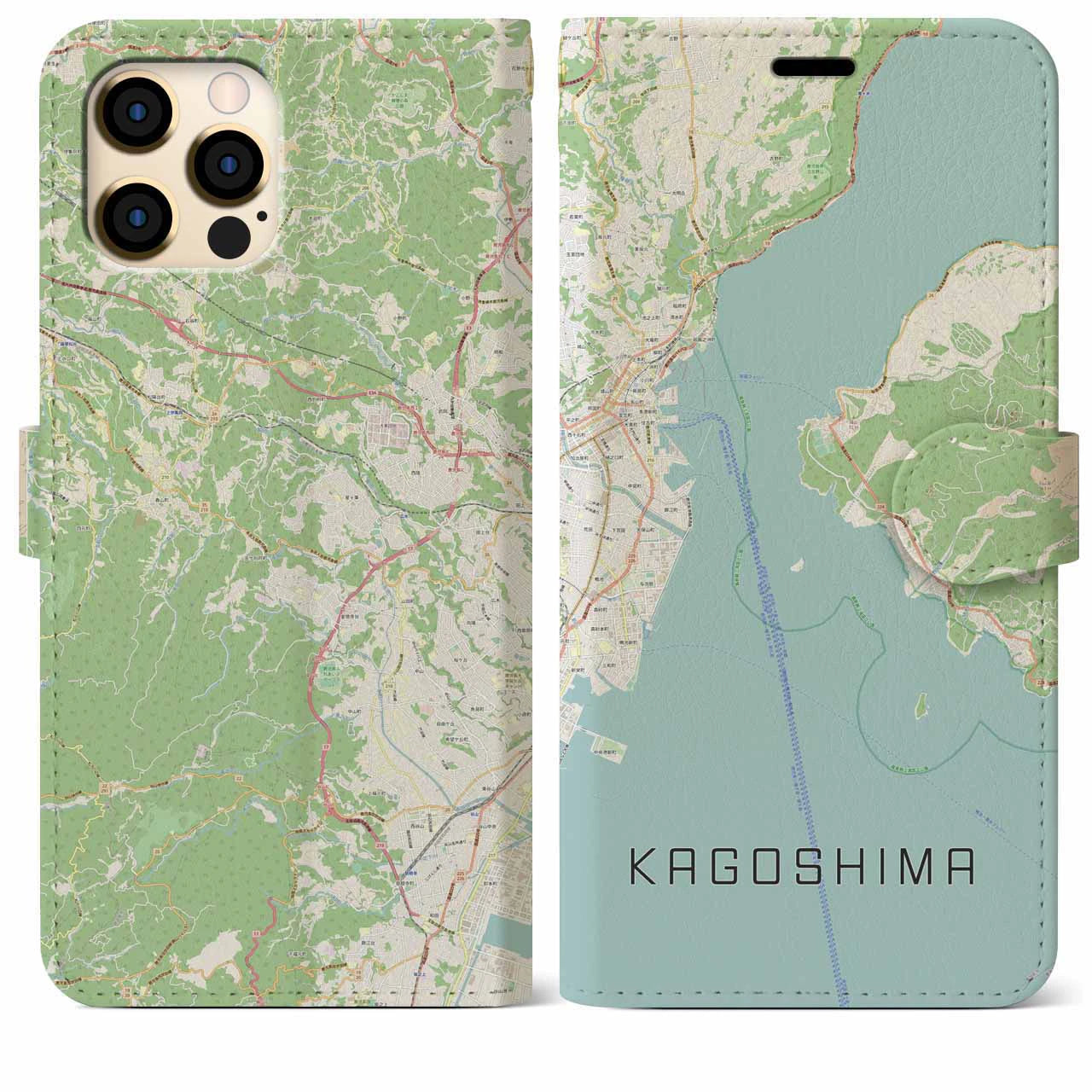 【鹿児島（鹿児島県）】地図柄iPhoneケース（手帳タイプ）ナチュラル・iPhone 12 Pro Max 用