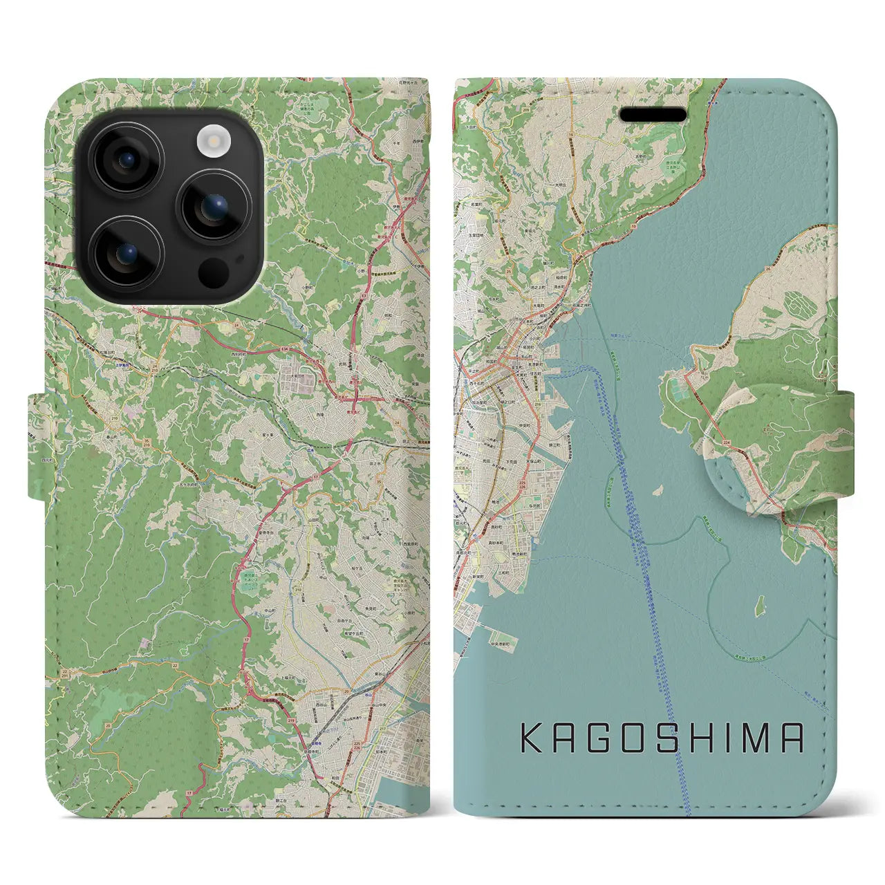 【鹿児島（鹿児島県）】地図柄iPhoneケース（手帳タイプ）ナチュラル・iPhone 16 用