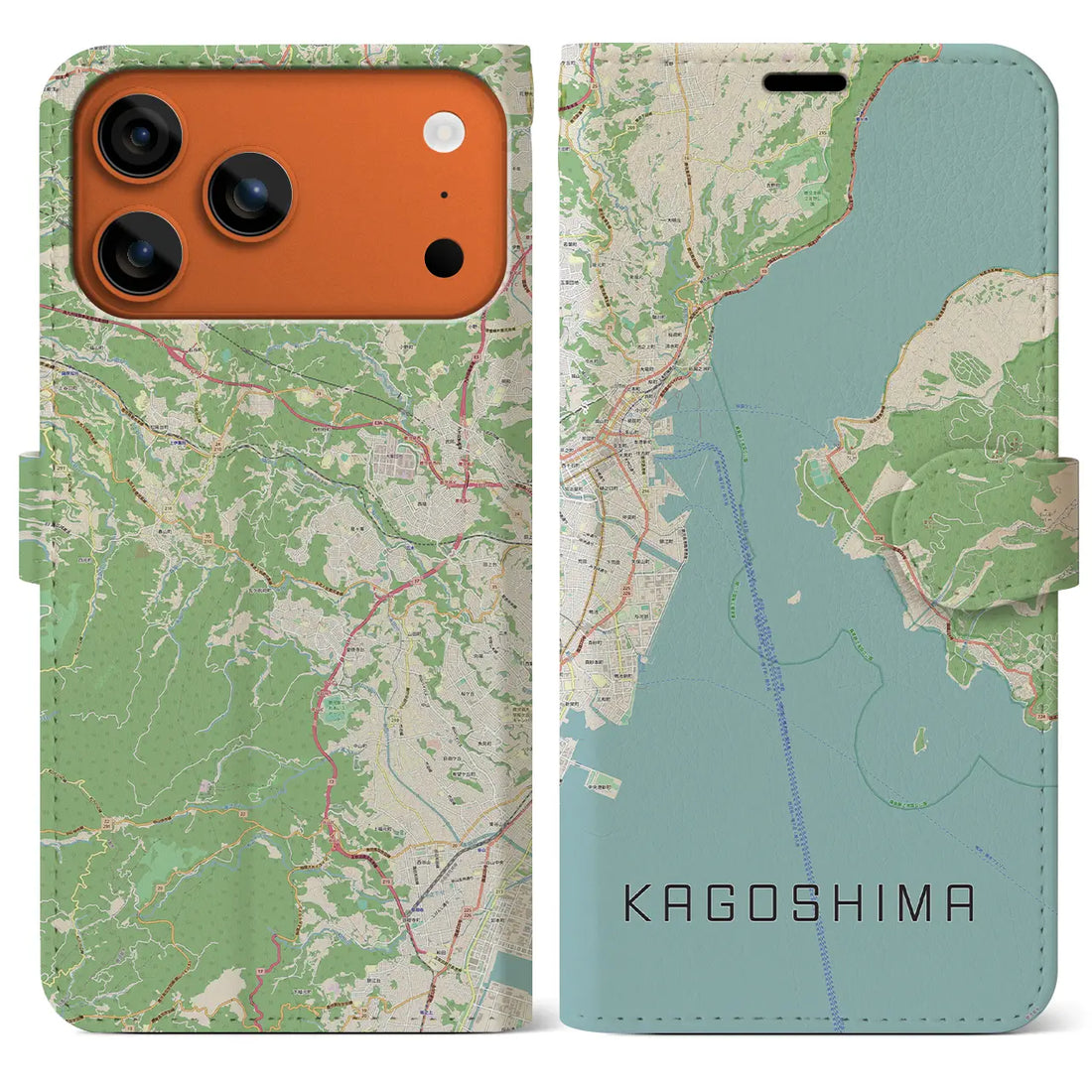 【鹿児島（鹿児島県）】地図柄iPhoneケース（手帳タイプ）モノトーン・iPhone 17 Pro Max 用