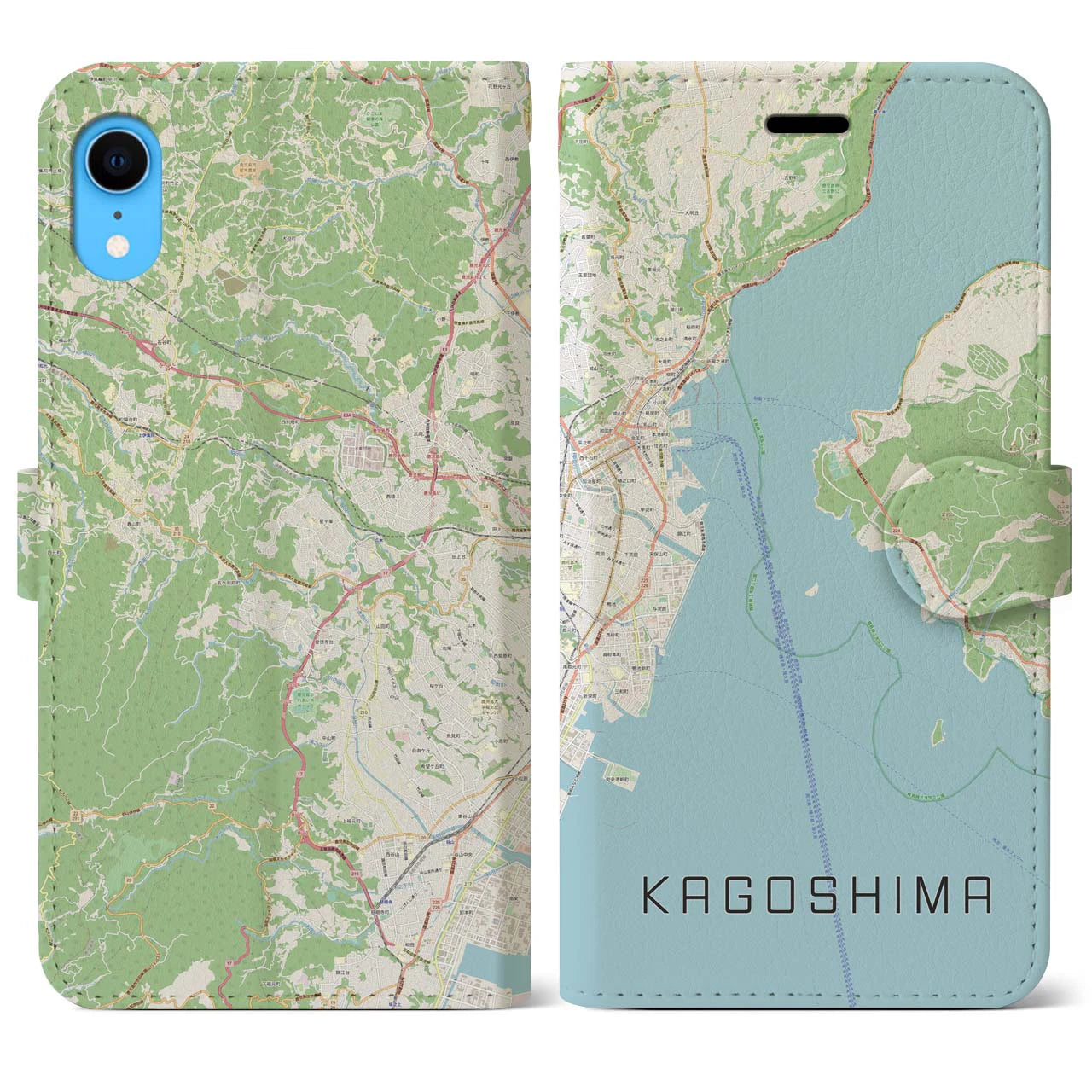 【鹿児島（鹿児島県）】地図柄iPhoneケース（手帳タイプ）ナチュラル・iPhone XR 用