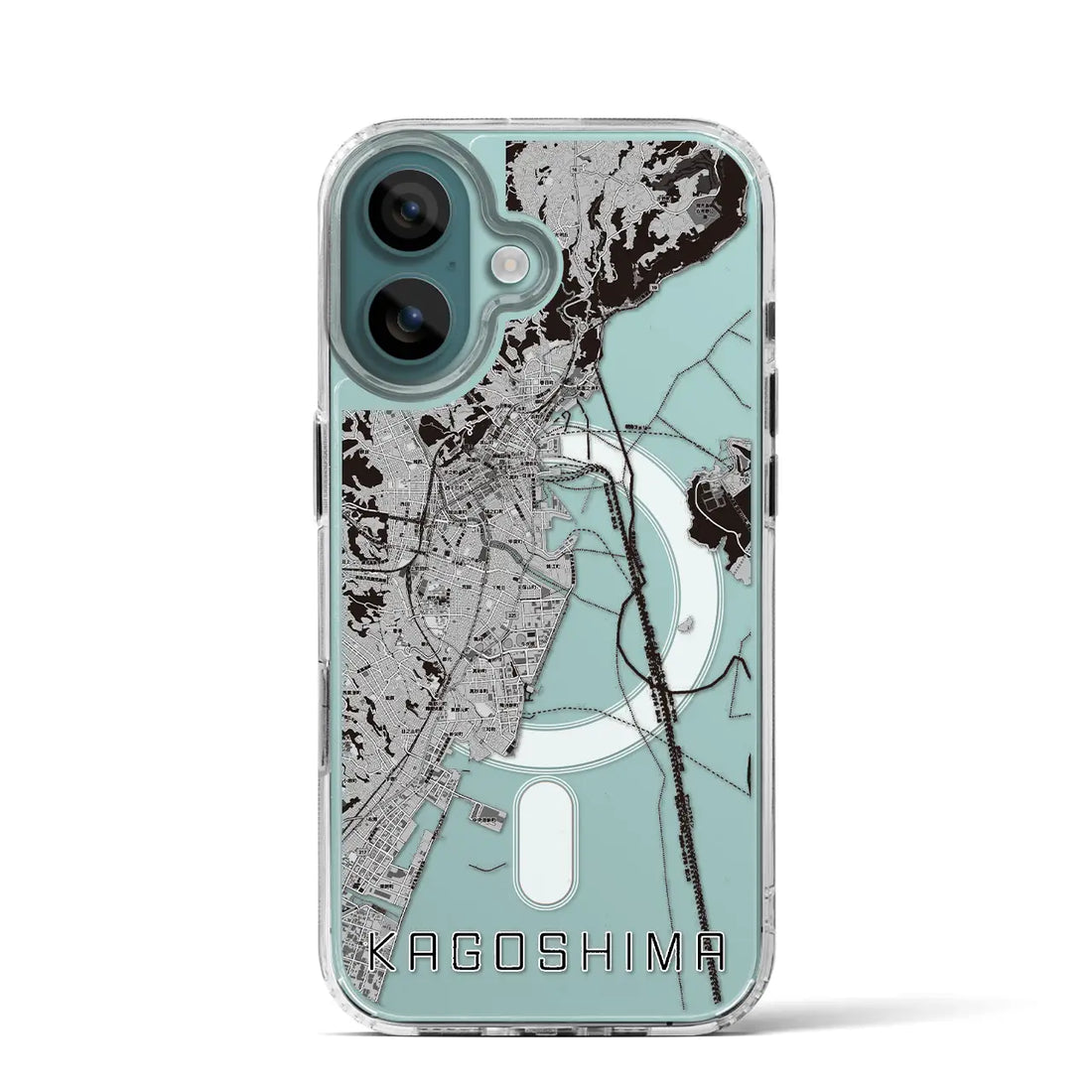 【鹿児島（鹿児島県）】地図柄iPhoneケース（MagSafeタイプ）モノトーン・iPhone 16 Pro 用