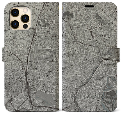 【神楽坂（東京都）】地図柄iPhoneケース（手帳タイプ）モノトーン・iPhone 12 Pro Max 用