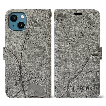 【神楽坂（東京都）】地図柄iPhoneケース（手帳タイプ）モノトーン・iPhone 13 用