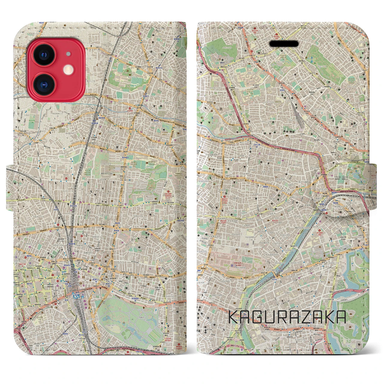 【神楽坂（東京都）】地図柄iPhoneケース（手帳タイプ）ナチュラル・iPhone 11 用