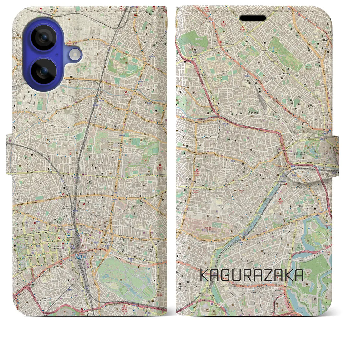 【神楽坂(東京都)】地図柄iPhoneケース(手帳タイプ)ナチュラル・iPhone 16 Pro Max 用