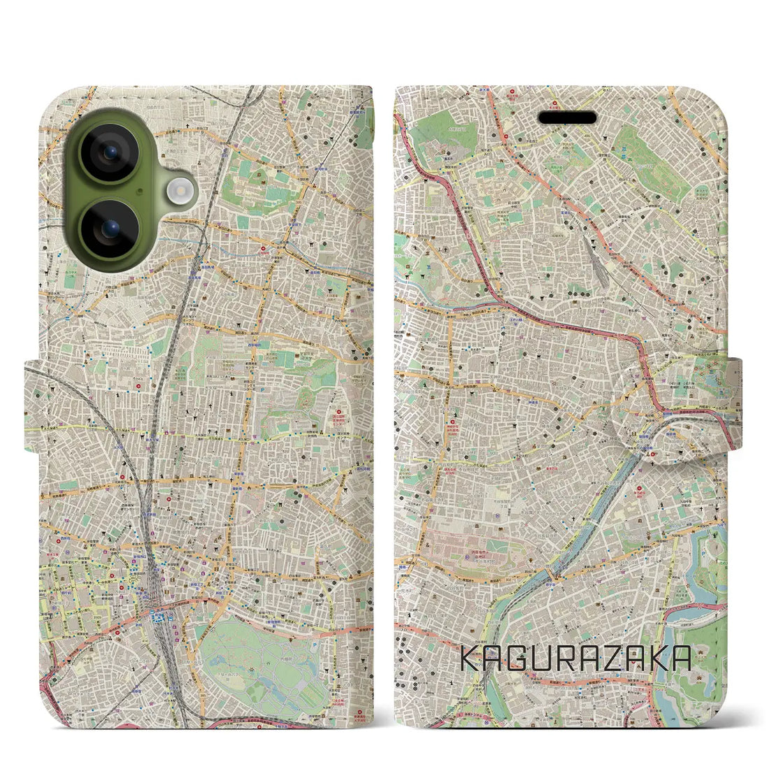 【神楽坂（東京都）】地図柄iPhoneケース（手帳タイプ）ナチュラル・iPhone 17 Pro Max 用