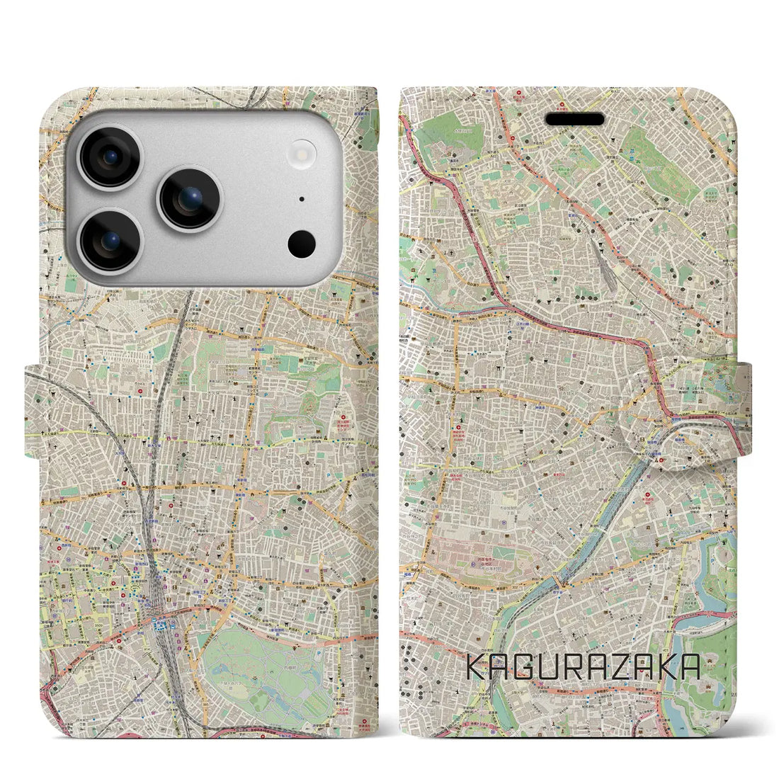 【神楽坂（東京都）】地図柄iPhoneケース（手帳タイプ）モノトーン・iPhone 17 Pro Max 用
