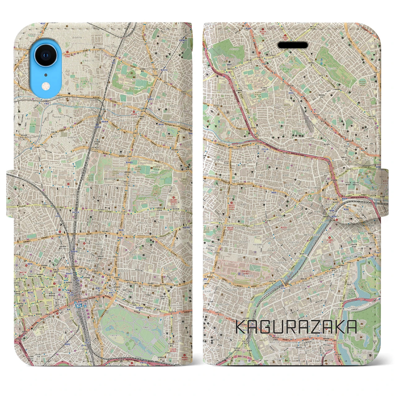 【神楽坂（東京都）】地図柄iPhoneケース（手帳タイプ）ナチュラル・iPhone XR 用