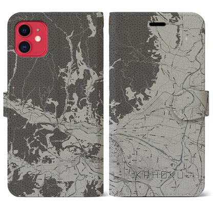 【河北（山形県）】地図柄iPhoneケース（手帳タイプ）モノトーン・iPhone 11 用