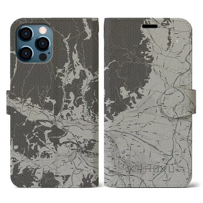 【河北（山形県）】地図柄iPhoneケース（手帳タイプ）モノトーン・iPhone 12 / 12 Pro 用