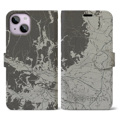 【河北（山形県）】地図柄iPhoneケース（手帳タイプ）モノトーン・iPhone 14 用