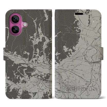【河北（山形県）】地図柄iPhoneケース（手帳タイプ）モノトーン・iPhone 16 Pro 用