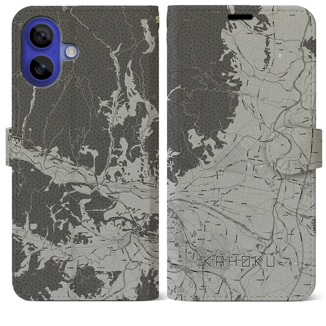 【河北(山形県)】地図柄iPhoneケース(手帳タイプ)モノトーン・iPhone 16 Pro Max 用