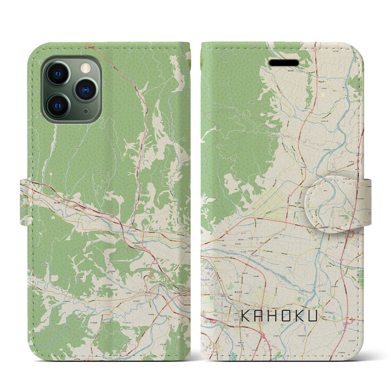 【河北（山形県）】地図柄iPhoneケース（手帳タイプ）ナチュラル・iPhone 11 Pro 用