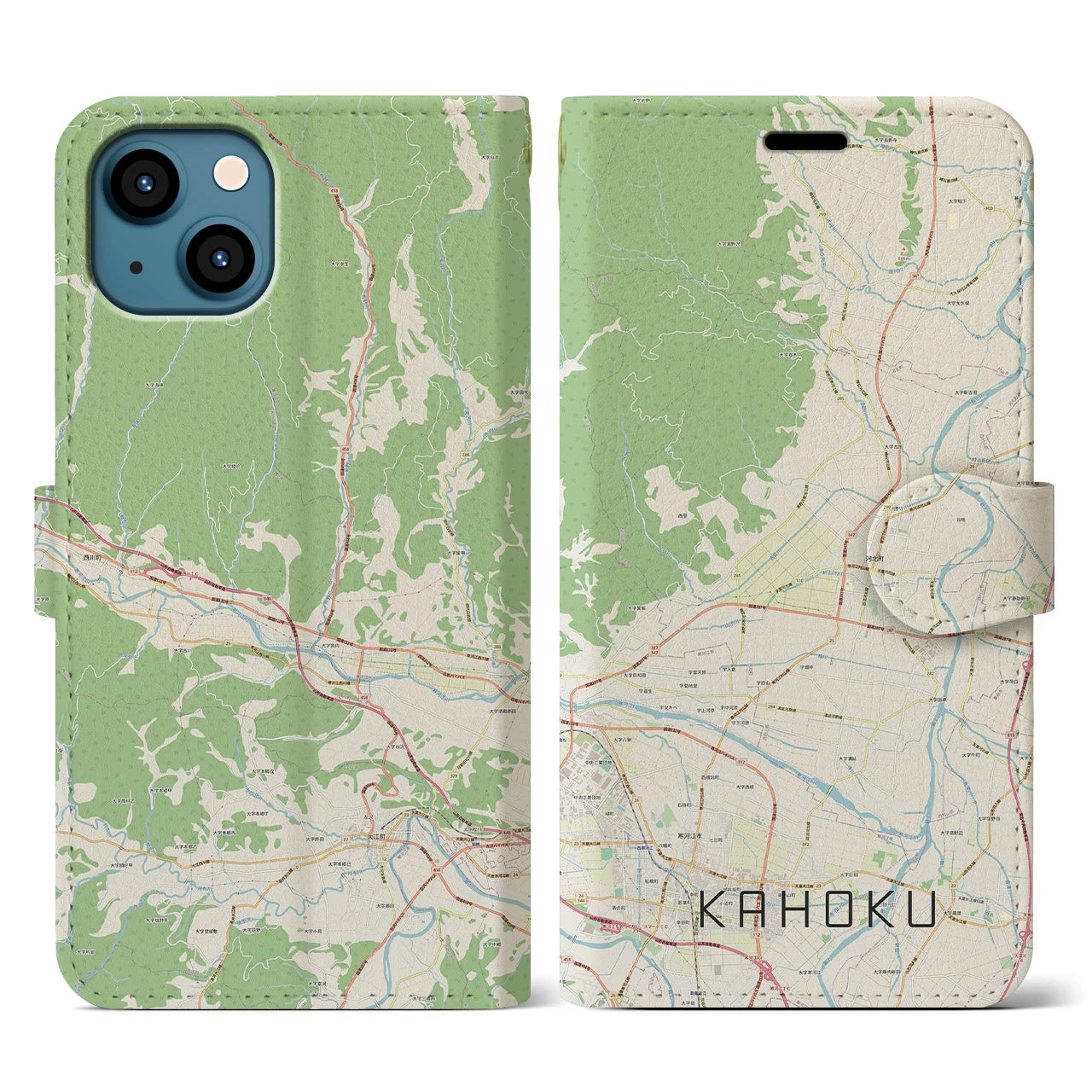 【河北（山形県）】地図柄iPhoneケース（手帳タイプ）ナチュラル・iPhone 13 用