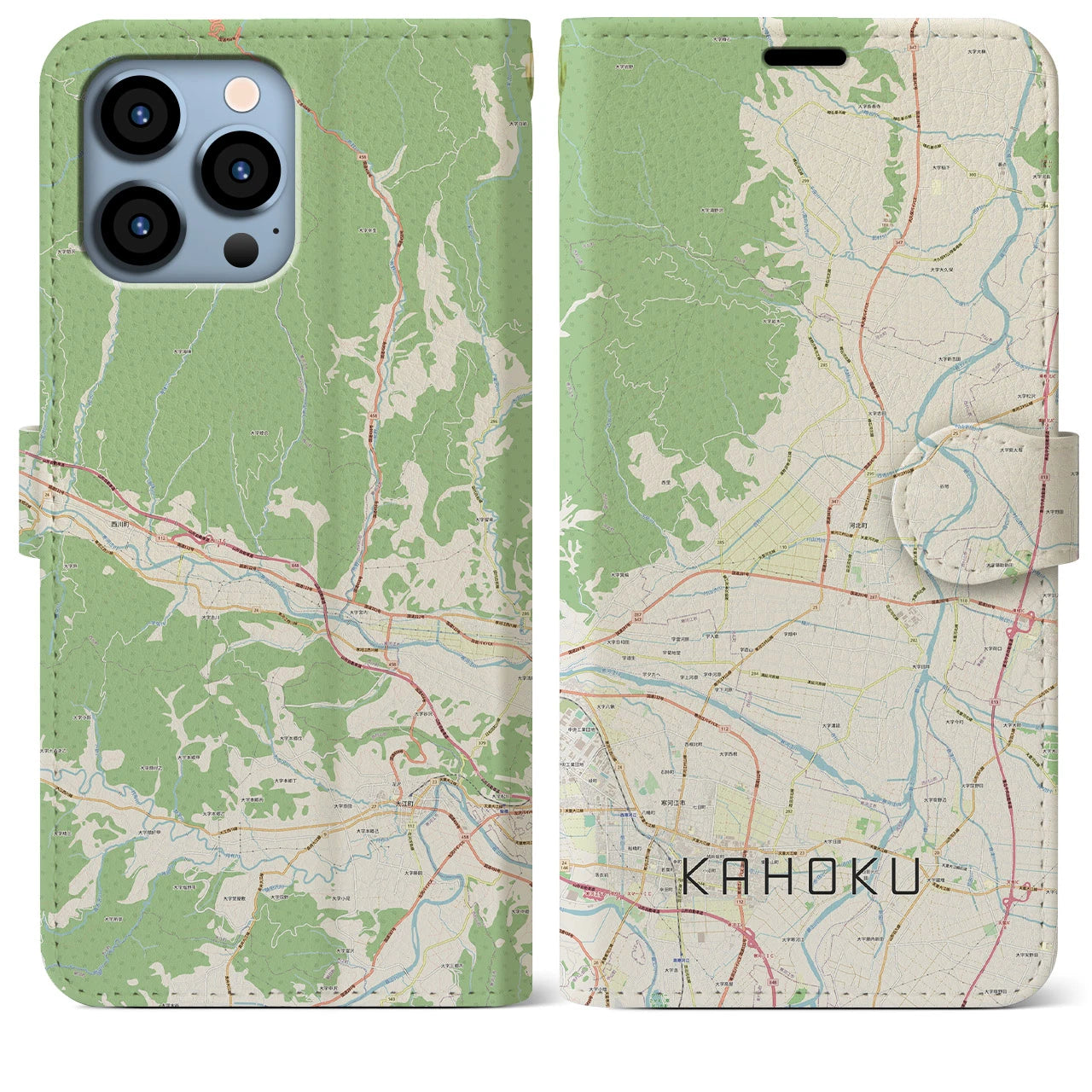 【河北（山形県）】地図柄iPhoneケース（手帳タイプ）ナチュラル・iPhone 13 Pro Max 用