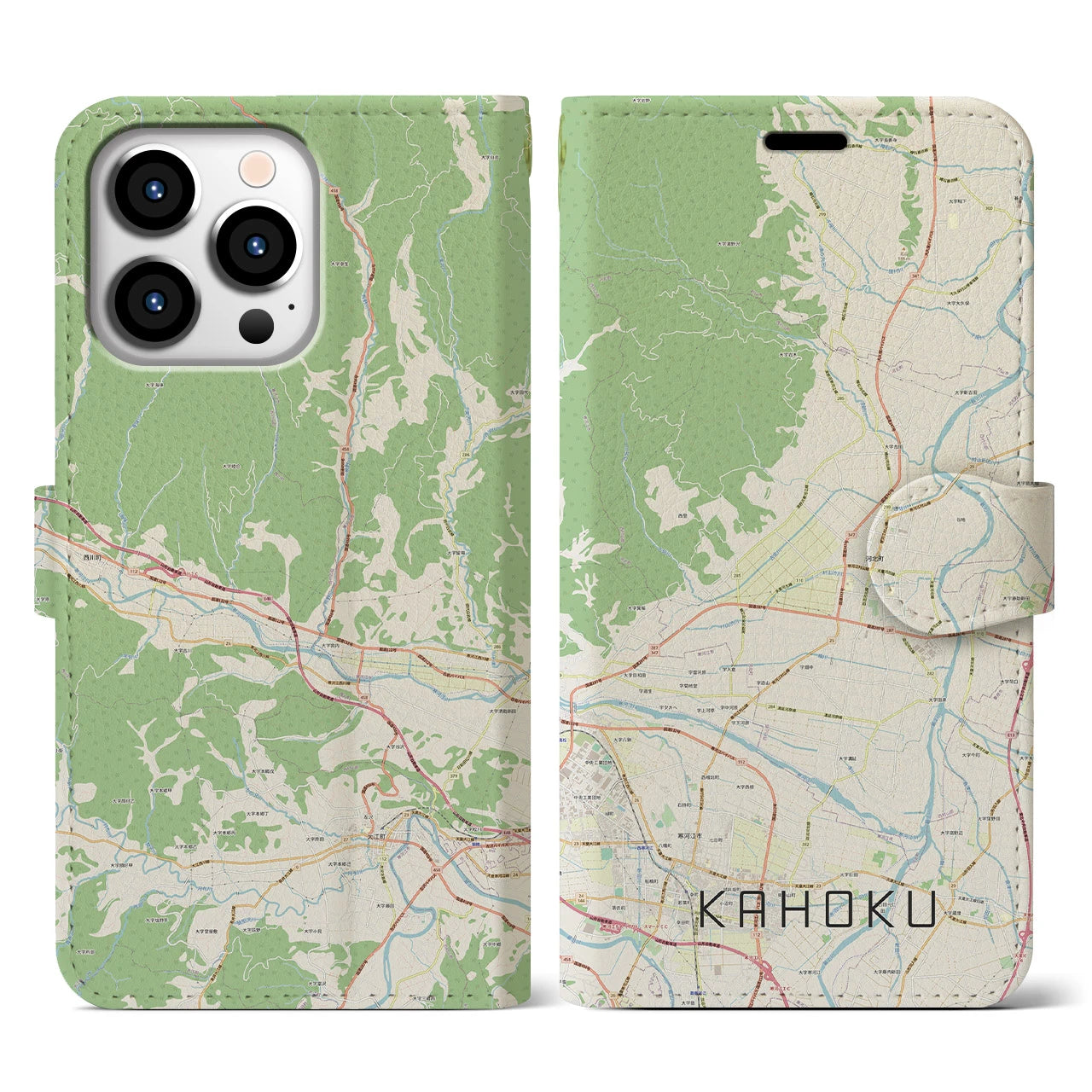 【河北（山形県）】地図柄iPhoneケース（手帳タイプ）ナチュラル・iPhone 13 Pro 用