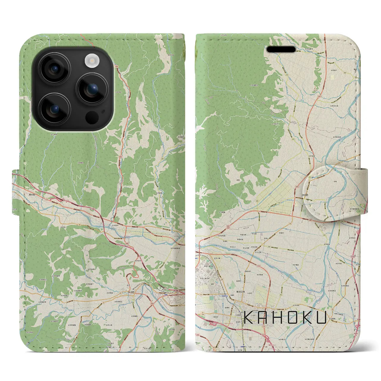 【河北（山形県）】地図柄iPhoneケース（手帳タイプ）ナチュラル・iPhone 16 用