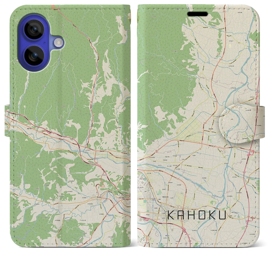 【河北（山形県）】地図柄iPhoneケース（手帳タイプ）ナチュラル・iPhone 16 Pro Max 用