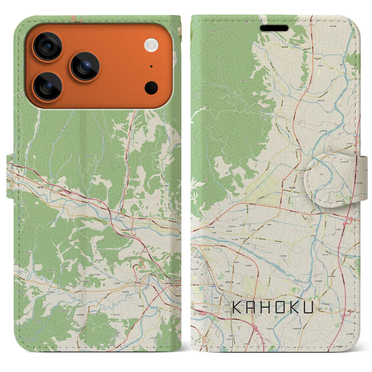 【河北（山形県）】地図柄iPhoneケース（手帳タイプ）