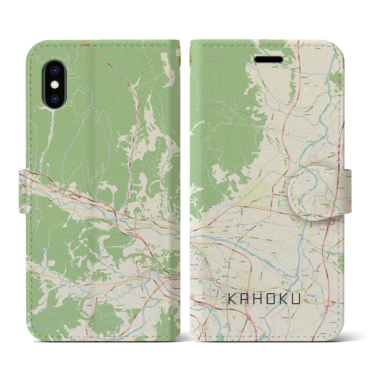 【河北（山形県）】地図柄iPhoneケース（手帳タイプ）ナチュラル・iPhone XS / X 用