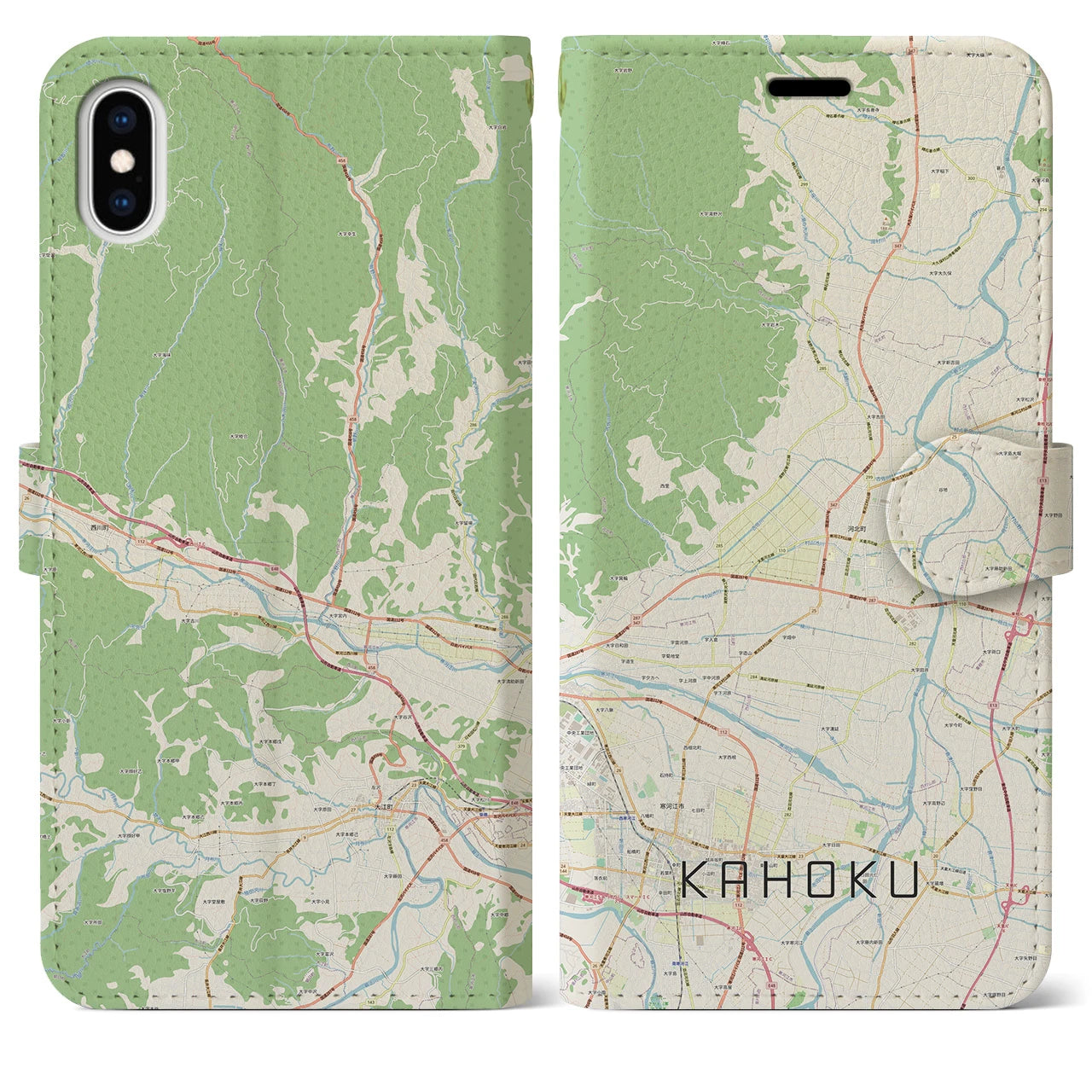 【河北（山形県）】地図柄iPhoneケース（手帳タイプ）ナチュラル・iPhone XS Max 用