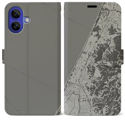 【かほく（石川県）】地図柄iPhoneケース（手帳タイプ）モノトーン・iPhone 16 Pro Max 用