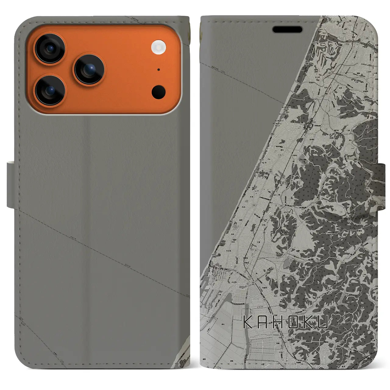 【かほく（石川県）】地図柄iPhoneケース（手帳タイプ）