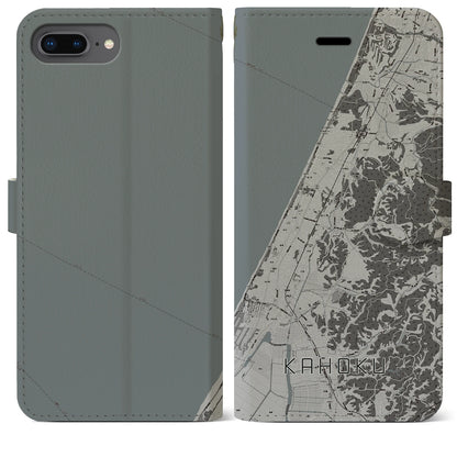 【かほく（石川県）】地図柄iPhoneケース（手帳タイプ）モノトーン・iPhone 8Plus /7Plus / 6sPlus / 6Plus 用