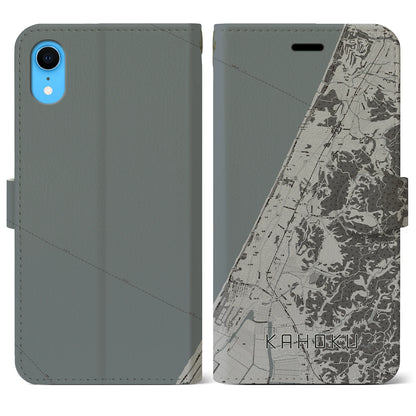【かほく（石川県）】地図柄iPhoneケース（手帳タイプ）モノトーン・iPhone XR 用