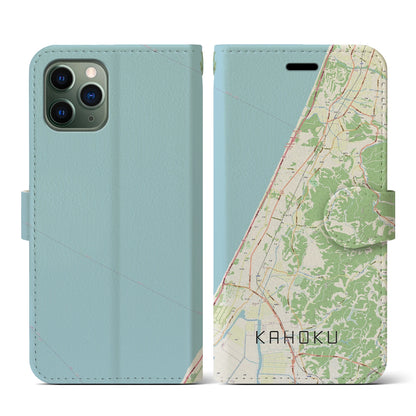 【かほく（石川県）】地図柄iPhoneケース（手帳タイプ）ナチュラル・iPhone 11 Pro 用